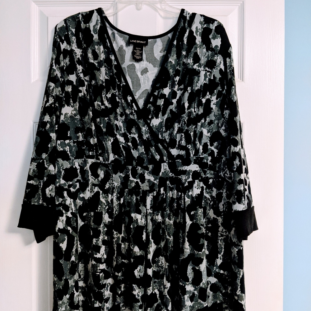 Lane Bryant Black Gray Animal Print Faux Wrap Dress